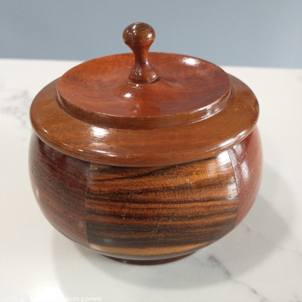 Hand Turned Wooden Trinket Or Sugar Bowl With Lid